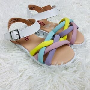 NWOT RACHEL SHOES colorful strappy open toe white faux leather sandals size 9